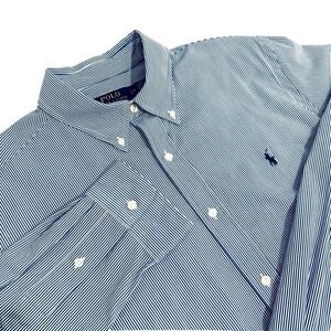 Polo Ralph Lauren Blue Striped Stretch Button Down Shirt Mens L Long Sleeve